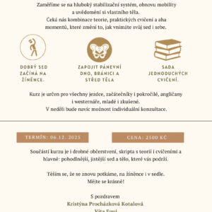 Kurz “Pohodlně v sedle” s fyzioterapeutkou Mgr. Monikou Pavlačkovou